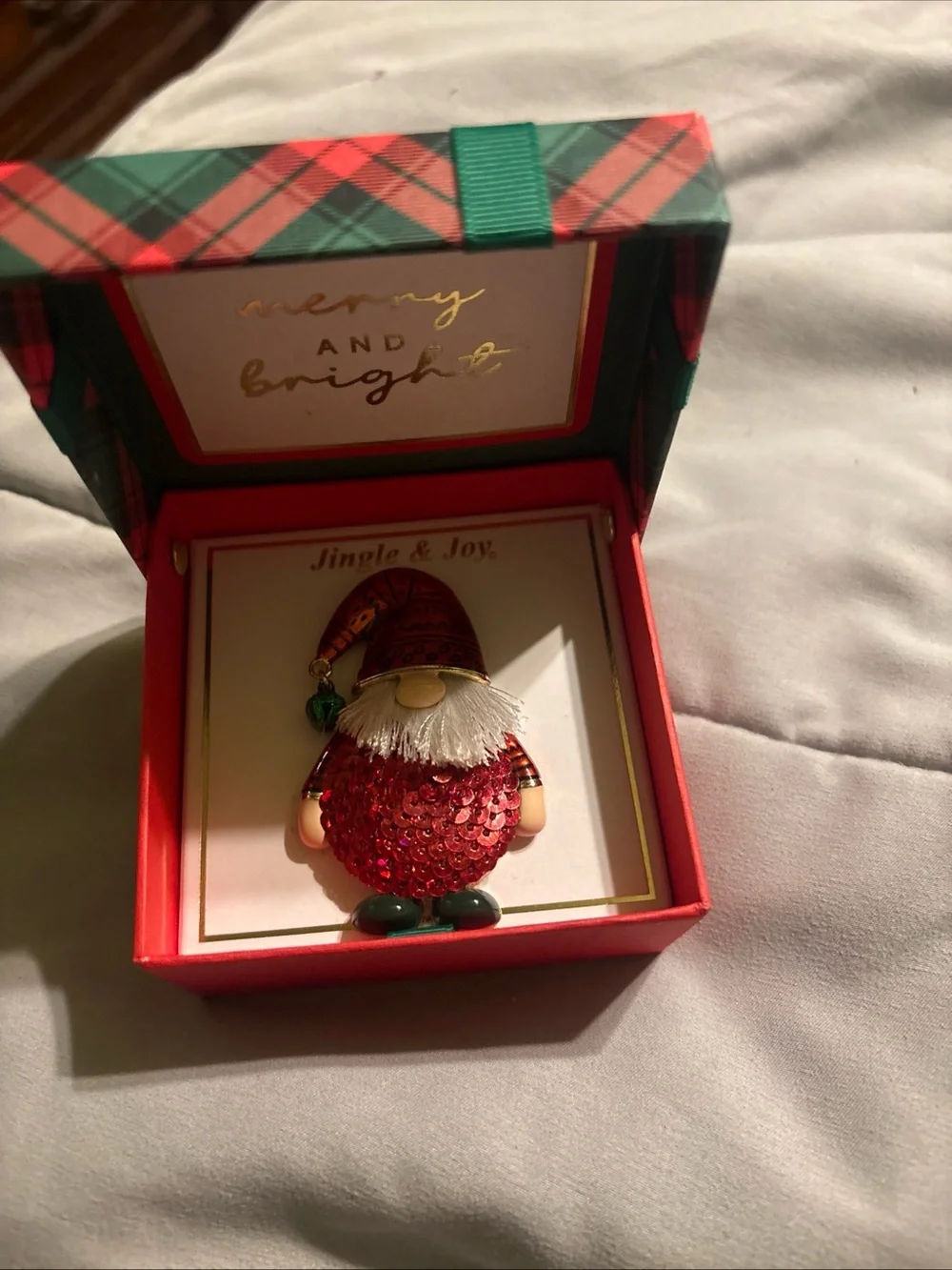 Jingle & Joy Red Sequin Holiday Gnome and Snowman  Brooch